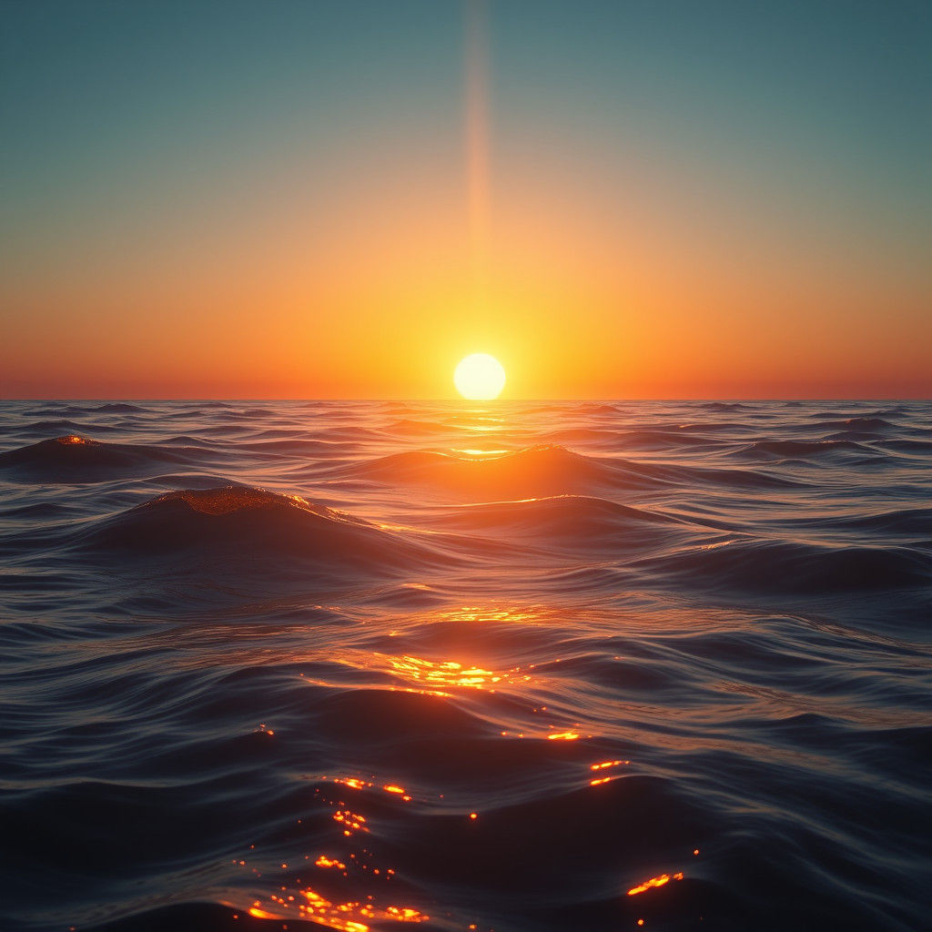 Golden Sunrise Over Ocean Waves, Detailed Matte Painting