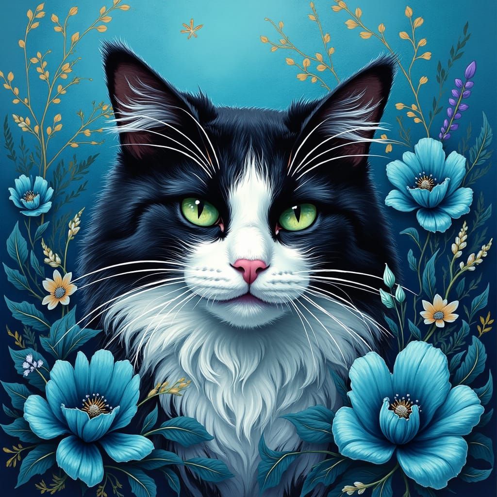 Colorful Graffiti Art of a Majestic Tuxedo Cat