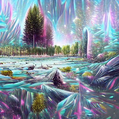 Cosmic River Landscape in Pablo Amaringo Style