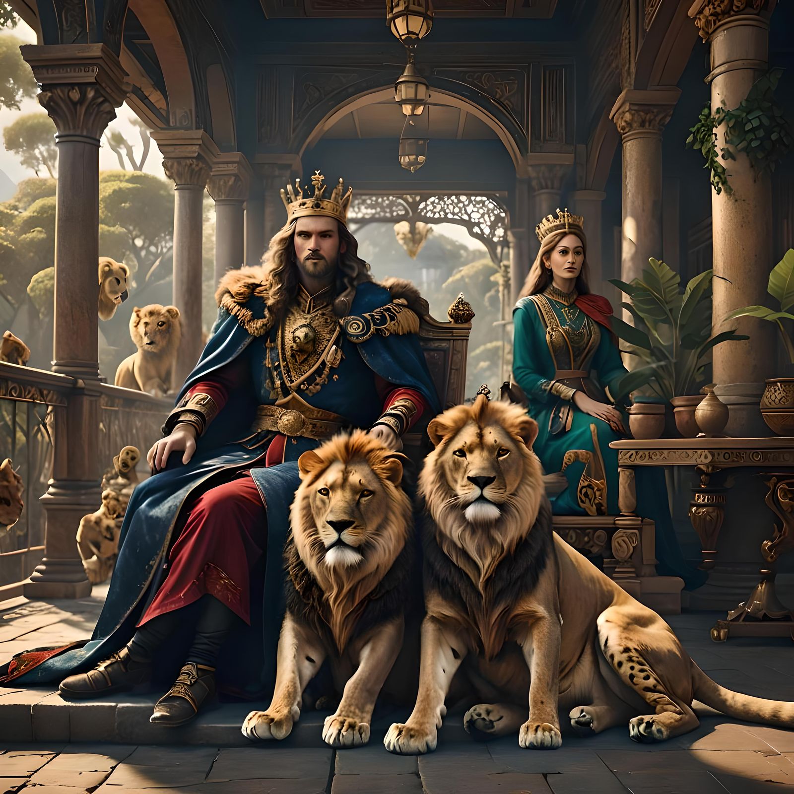 King and Queen with Lions: Fantasy Concept Art