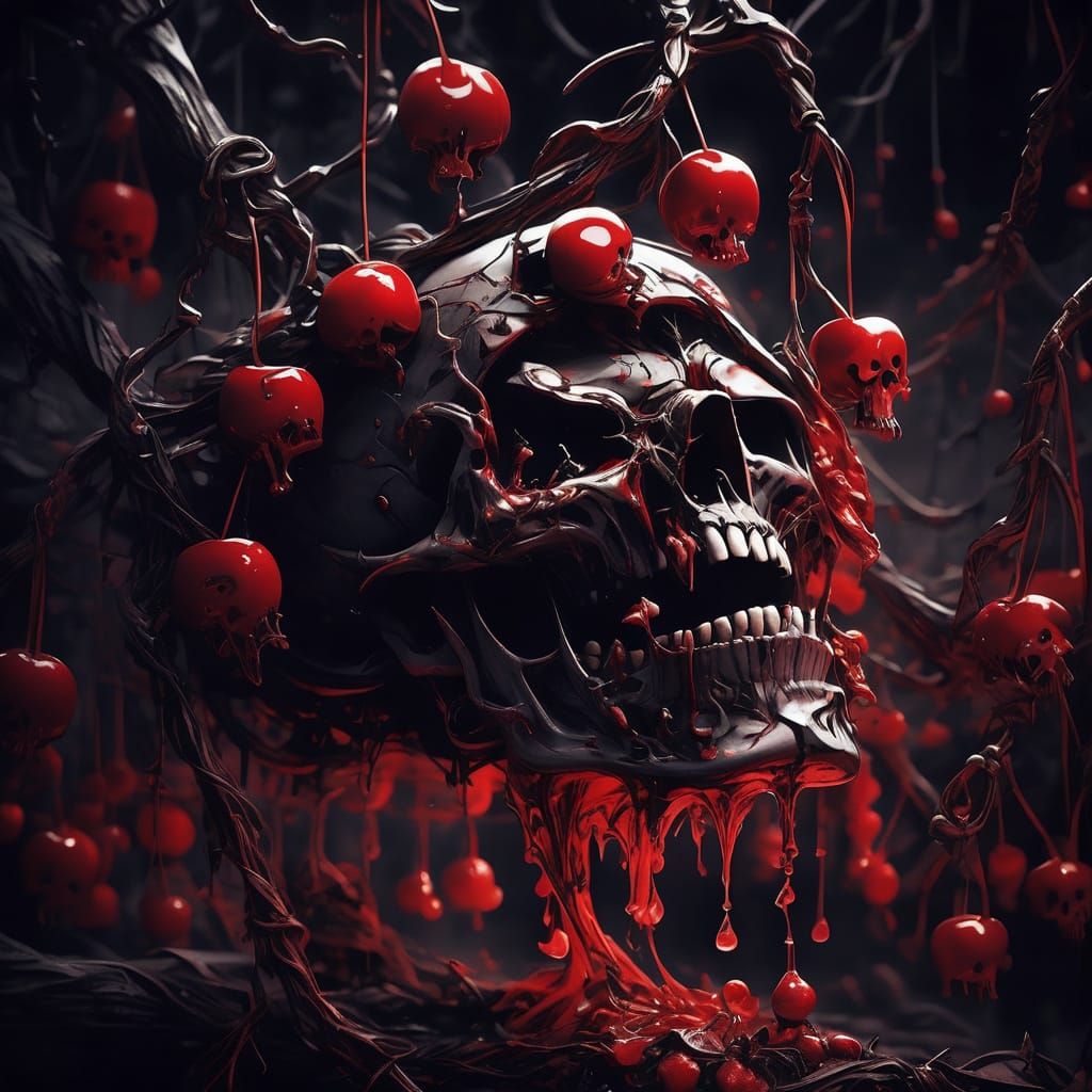 Surreal Cherry Nightmare in Dark Fantasy Style