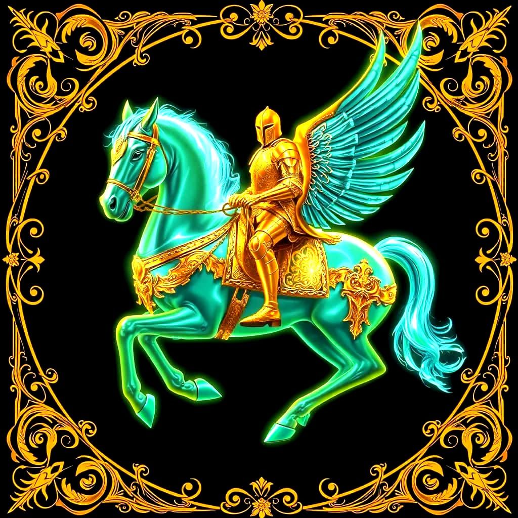 Ethereal Bioluminescent Knight on Horse with Filigree