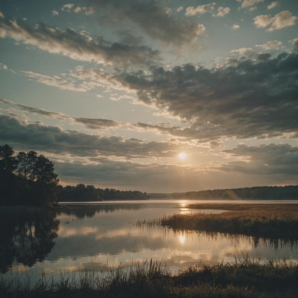 Cinematic Sunrise Over Country Lake