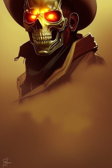 Cowboy Ghost Rider Portrait in Hyperdetailed Style