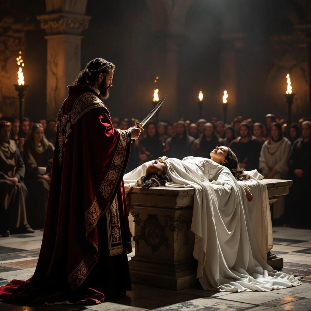 Priest's Sacrifice: A Sacred Ritual in Dramatic Light