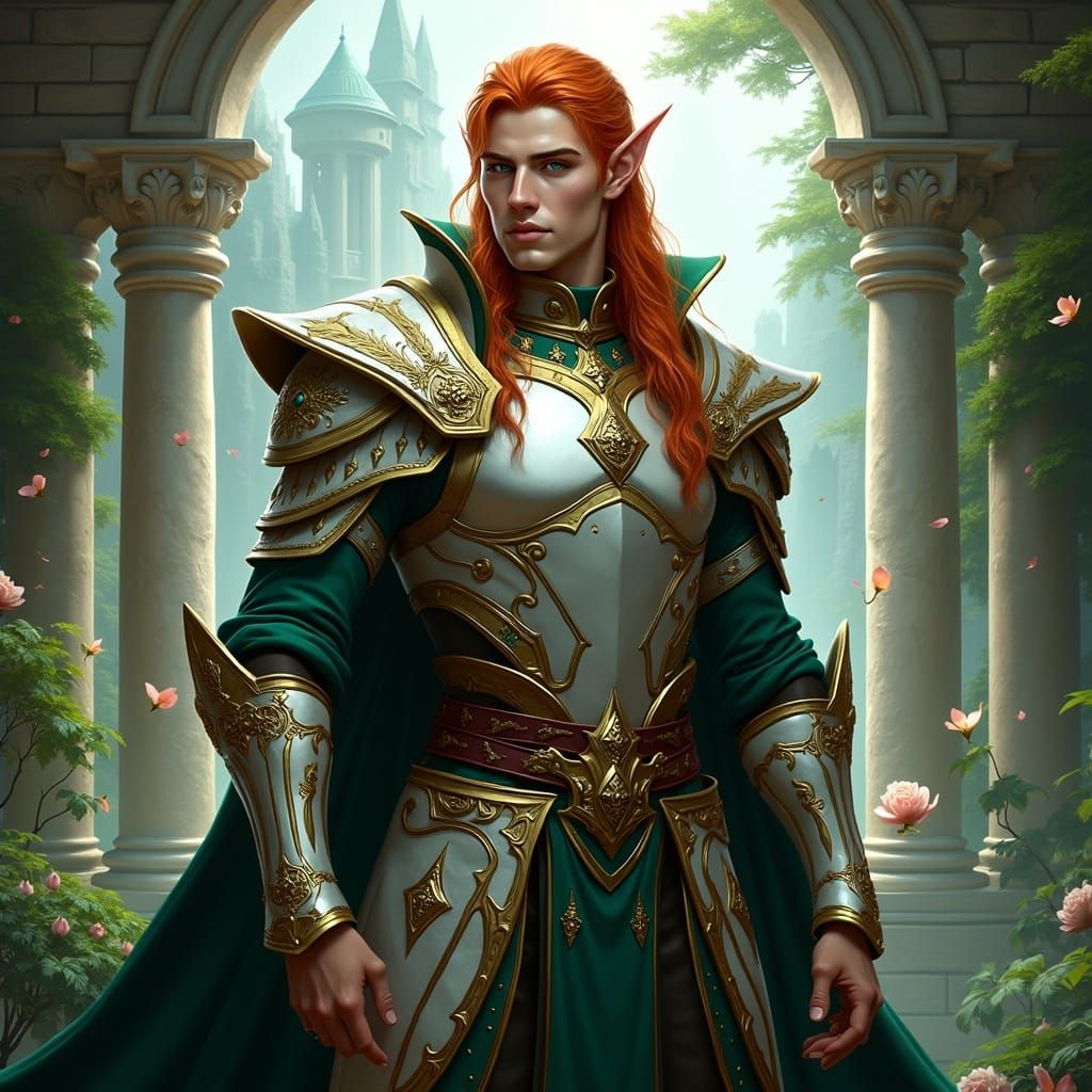 Elf Paladin in Regal Matte Painting Style
