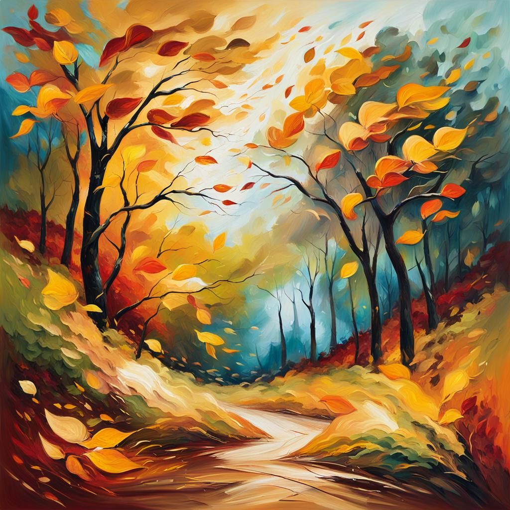 Autumn Wind Blows: Expressionist Oil Painting in Van Gogh St...