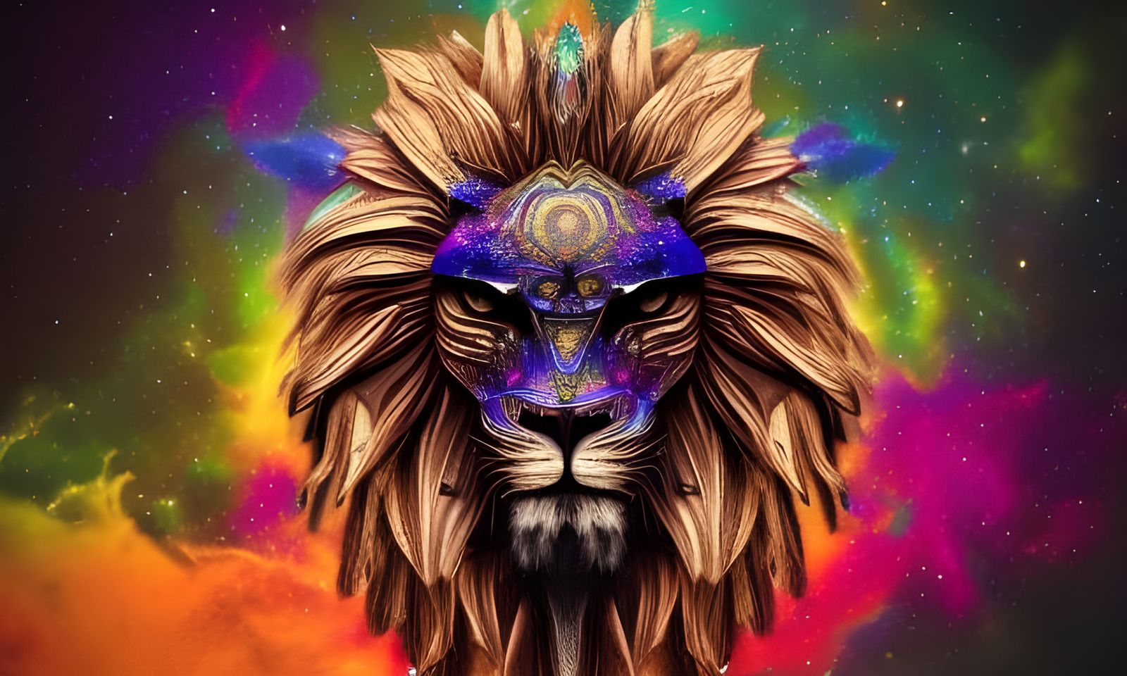 Cosmic Lion Alien in Galactic Space