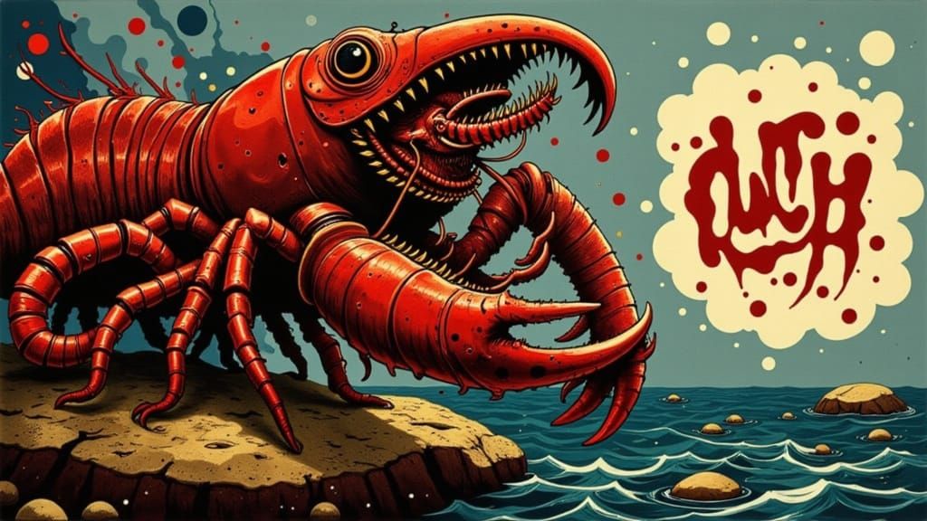 Lobster Attack on Fisherman's Nose with Speech Bubble