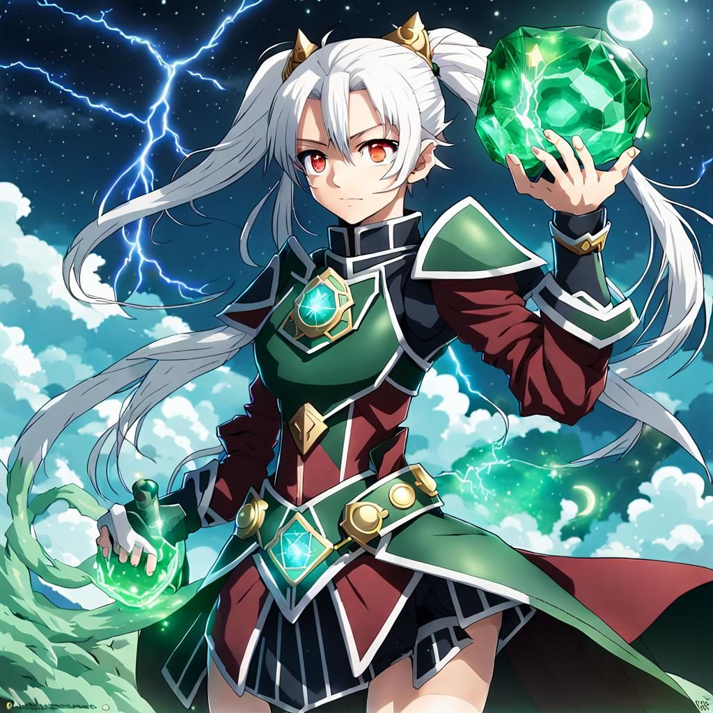 Anime Style Female Spellcaster with Emerald Staff