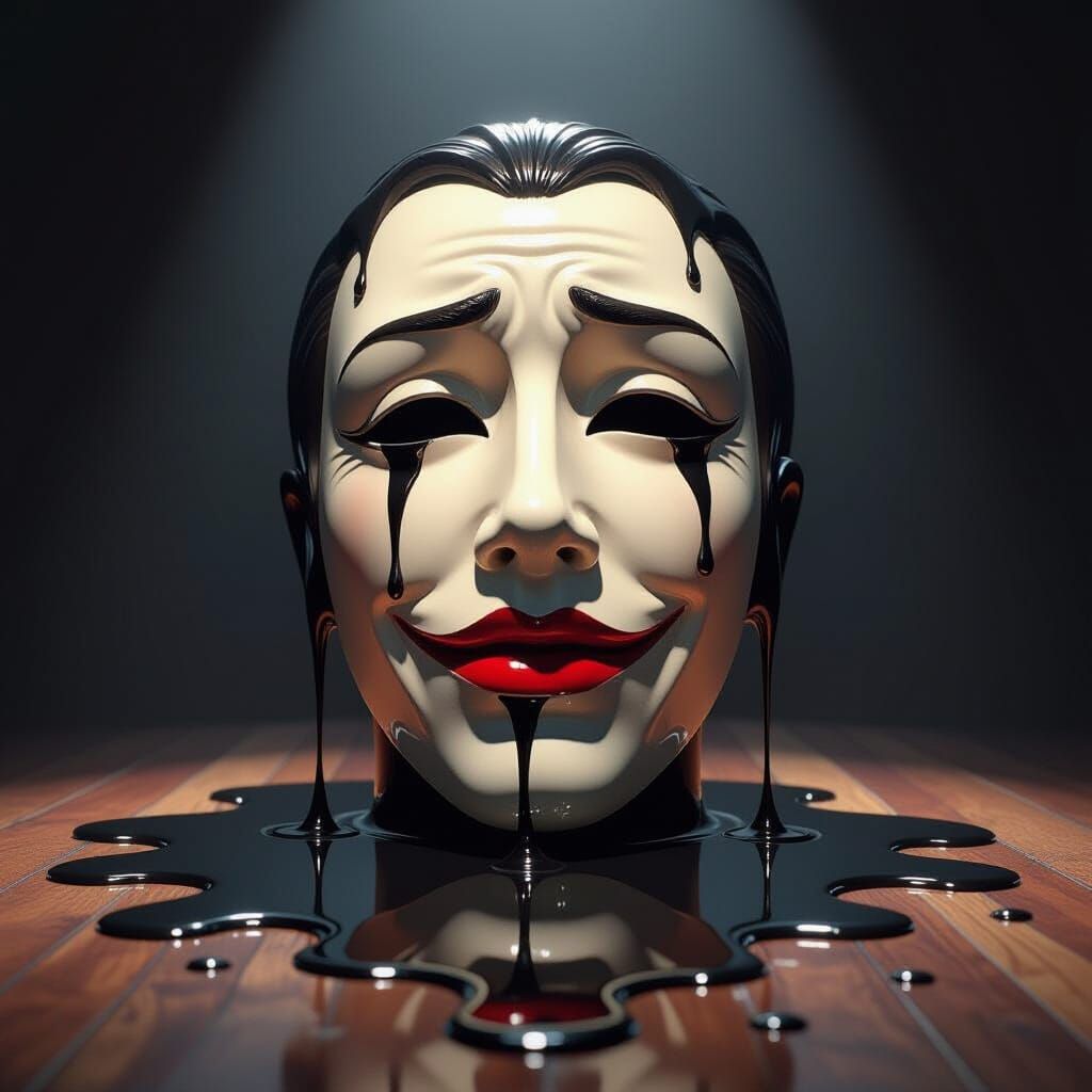 Art Nouveau Mask of Tears with Ink Drips