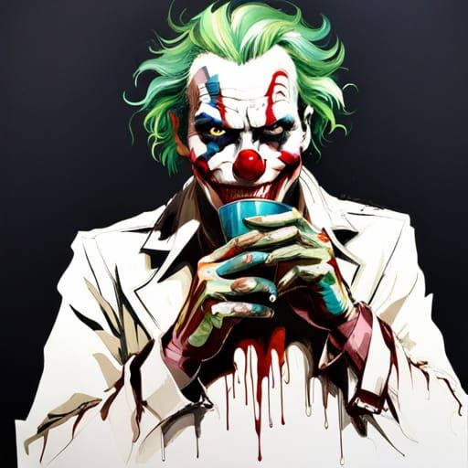 Mysterious Clown Joker Drinking Tea