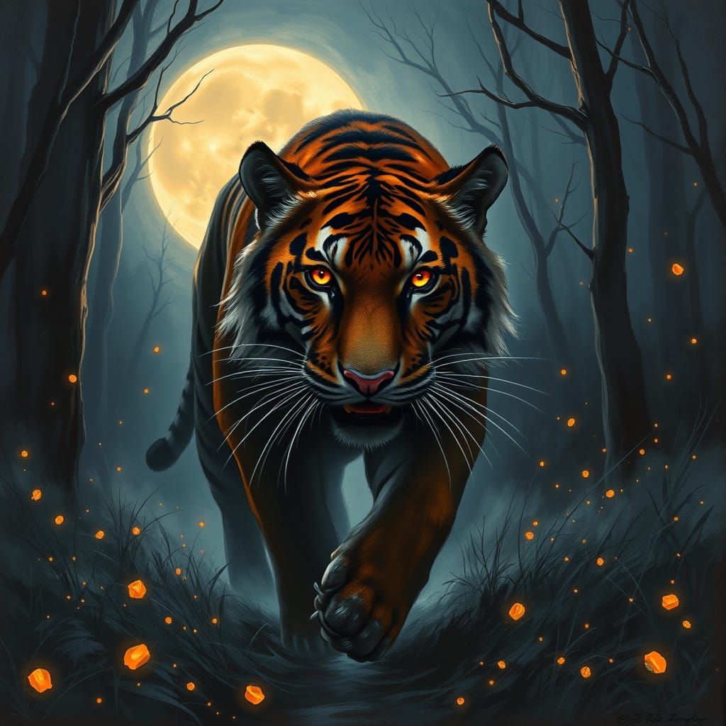 Majestic Tiger in Ethereal Moonlit Forest