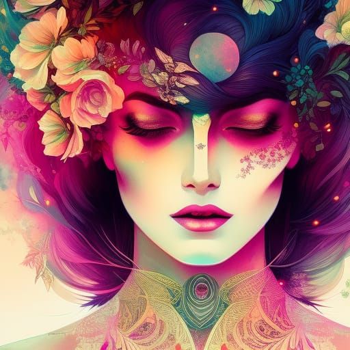 Woman with Bees: Detailed Dark Fantasy Portrait