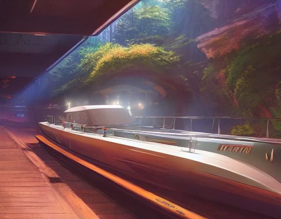 Boat Navigates Doors in Ghibli Anime Style
