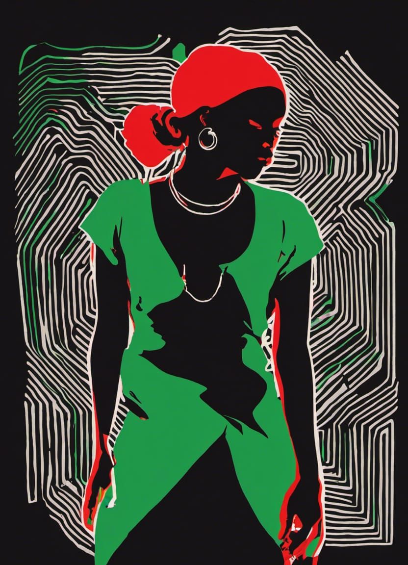 Striking Silhouette in Green and Red Jazz Style