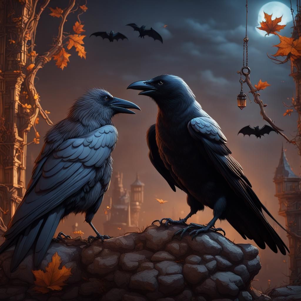 Crow and Bat Friendship: Detailed Matte Painting
