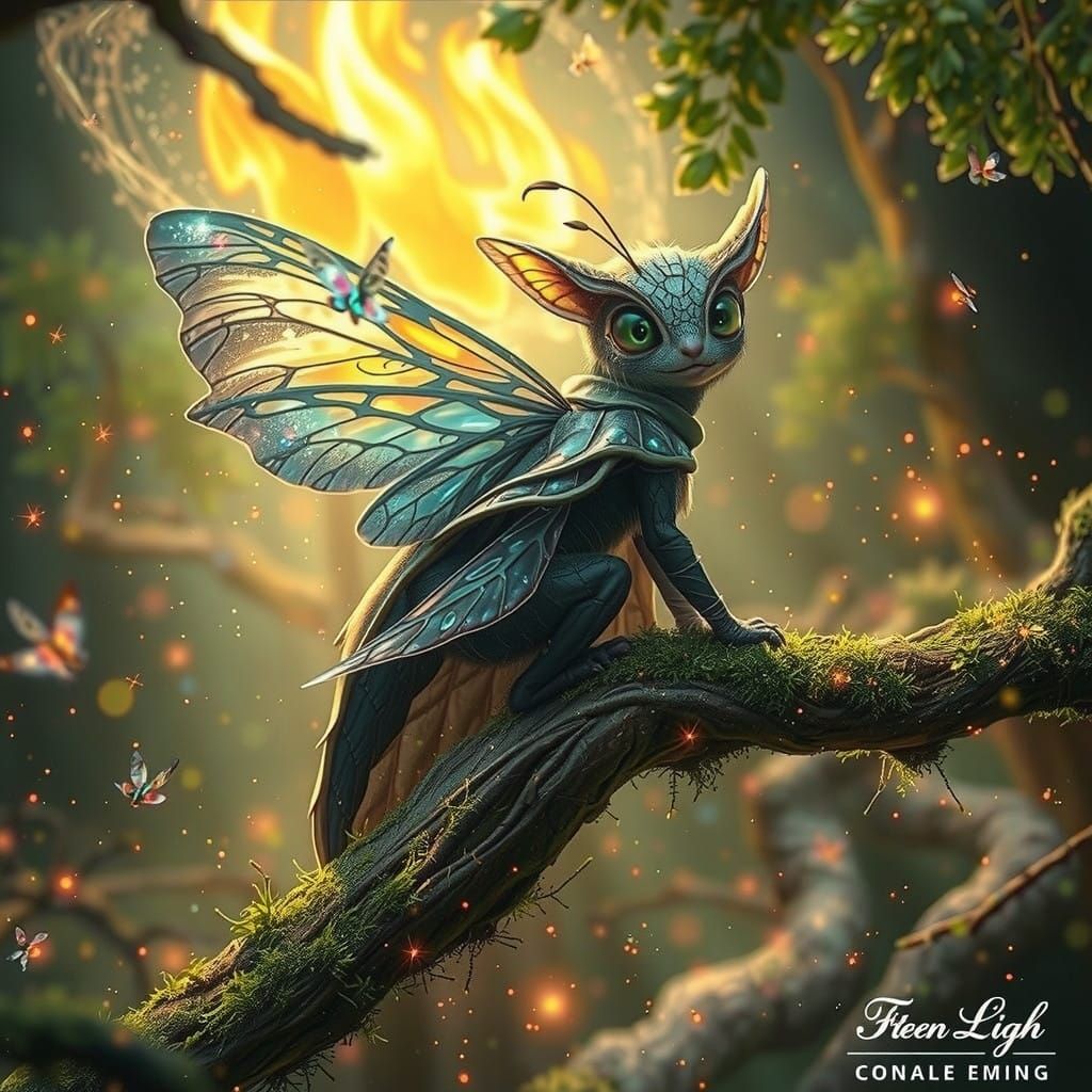 Mystical Firefly in Whimsical Snowglobe Scene, Digital Anime...