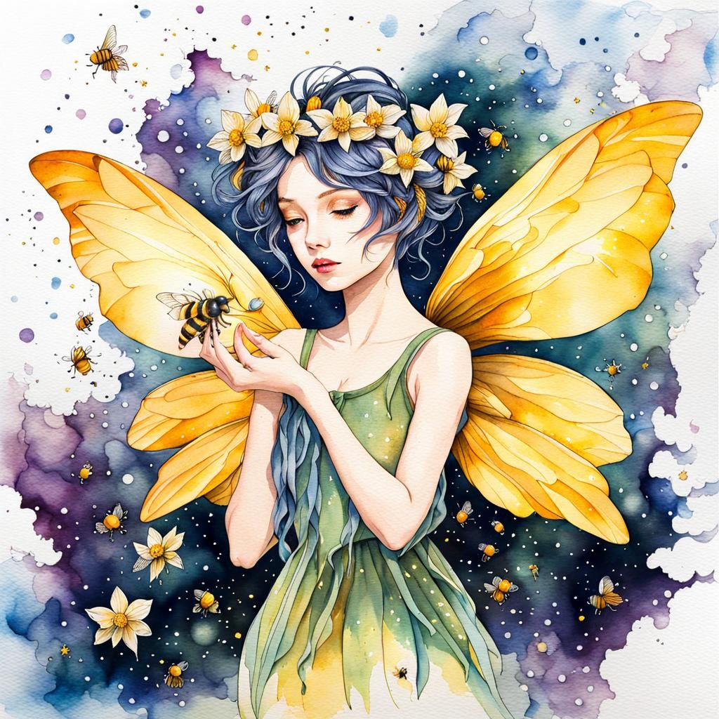 Narcissus Fairy in Watercolor with Wings