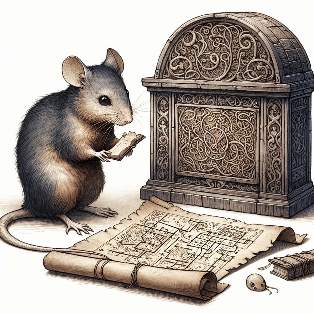 Mystical Mouse Familiar Examining Ancient Diagrams