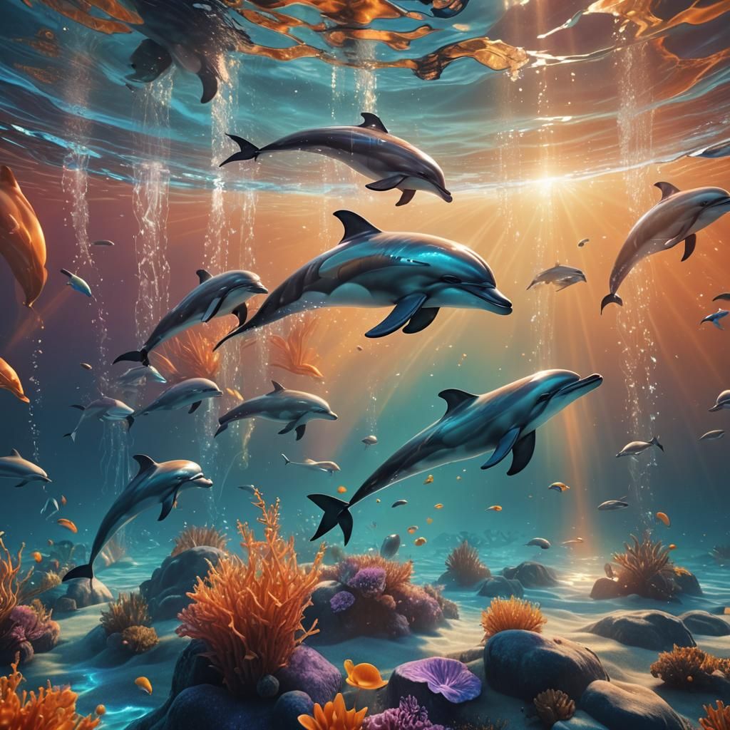 Glass Dolphins in Ethereal Underwater World
