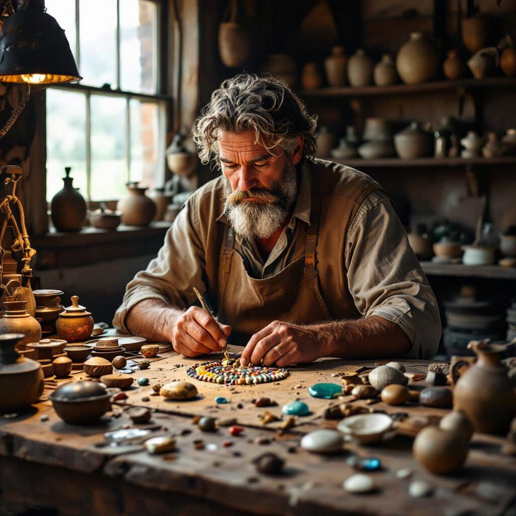 Ancient Craftsman Creating Jewel in Photorealistic Style