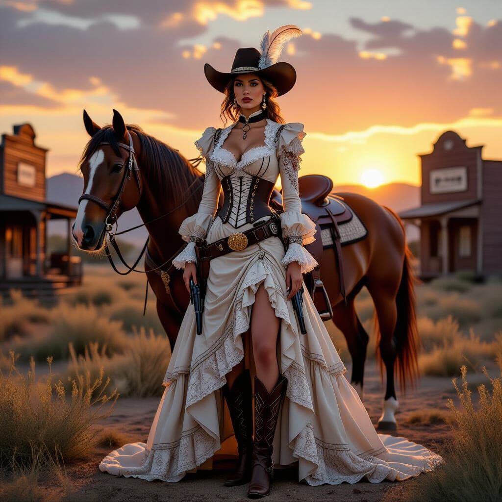 Elegant Western Lady in Art Nouveau Style