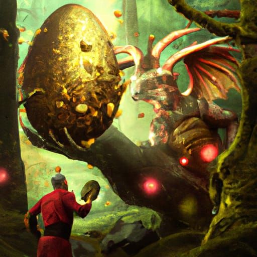 Dragon Guarding Golden Egg in Enchanted Forest