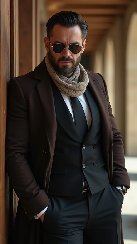 Powerful Man with Intense Gaze in Cinematic Style