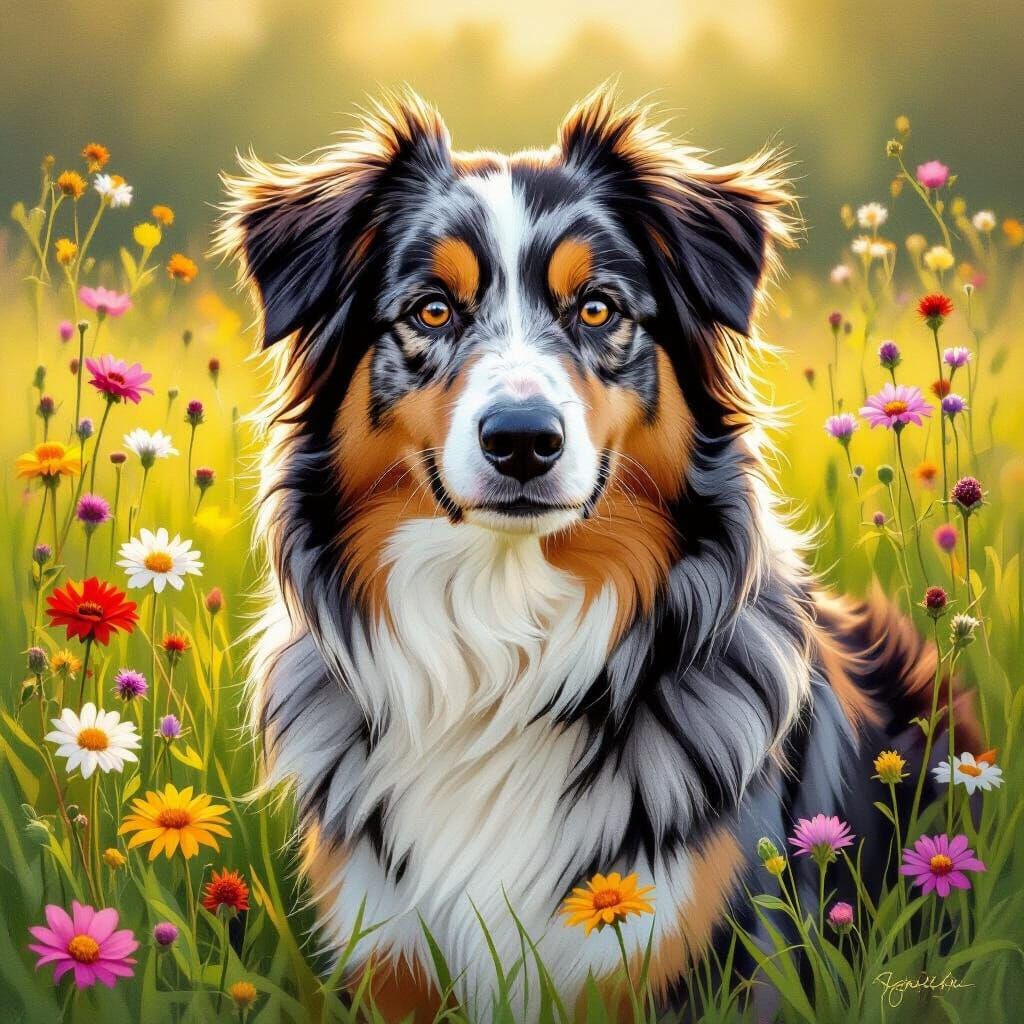 Majestic Dog Portrait in Lush Meadow