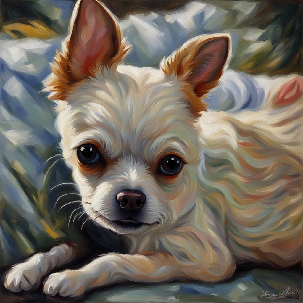 Blonde Chihuahua Portrait in Renoir Style