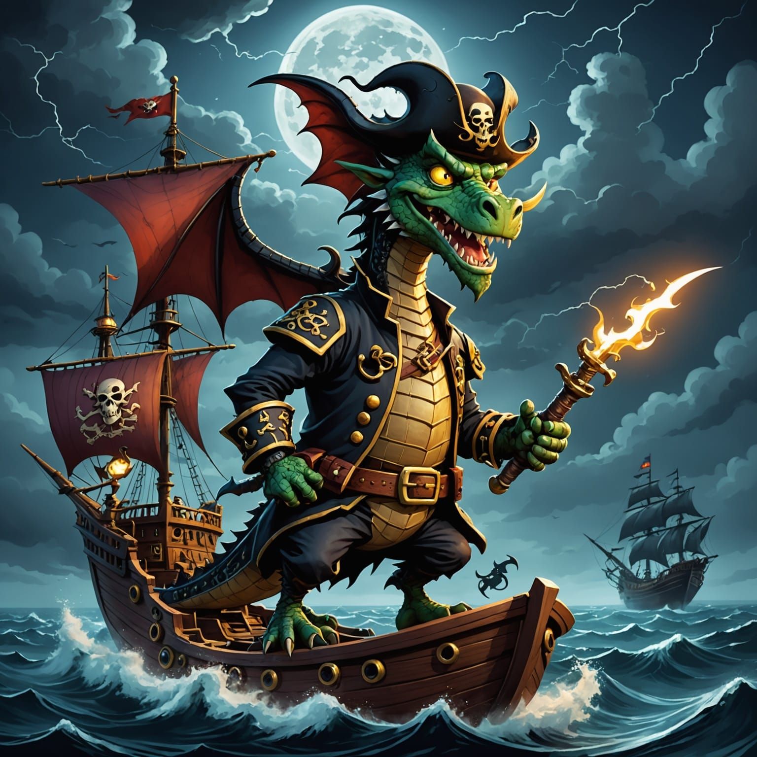 Pirate Dragon on Stormy Seas in Rutkowski Style