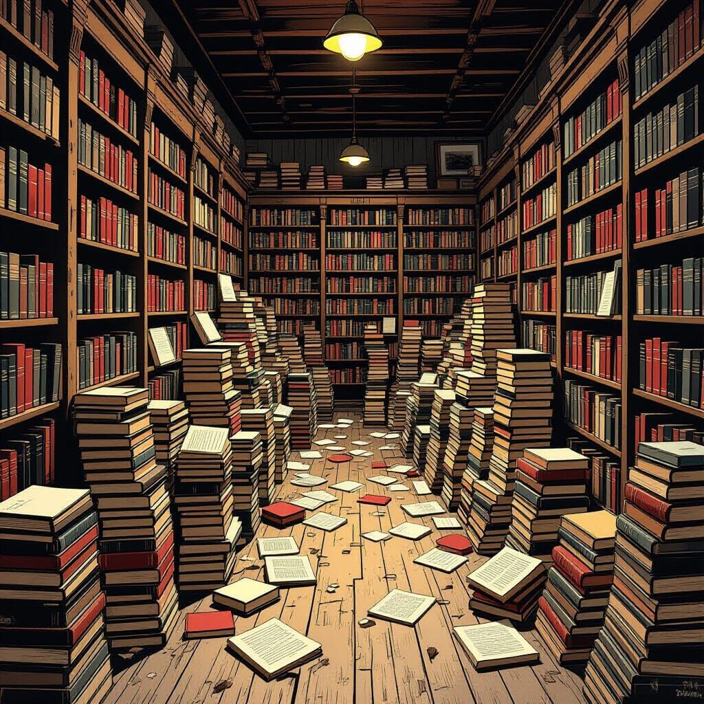 Cluttered Vintage Bookstore in Muted Tones
