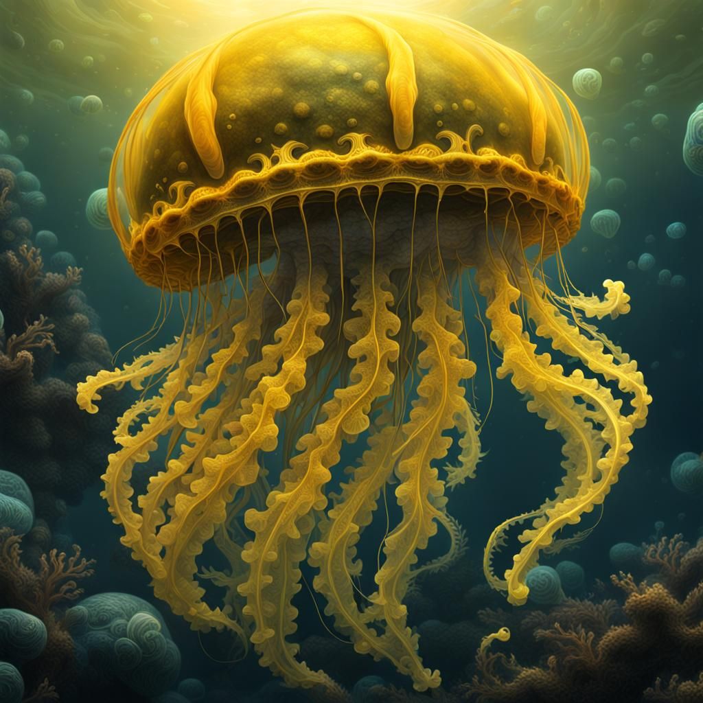 Hyperrealistic Yellow Jellyfish Dragon in HDR