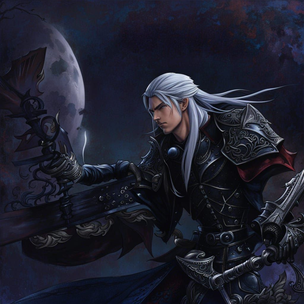 Figure with Buster Sword Over Grave: Oil Painting