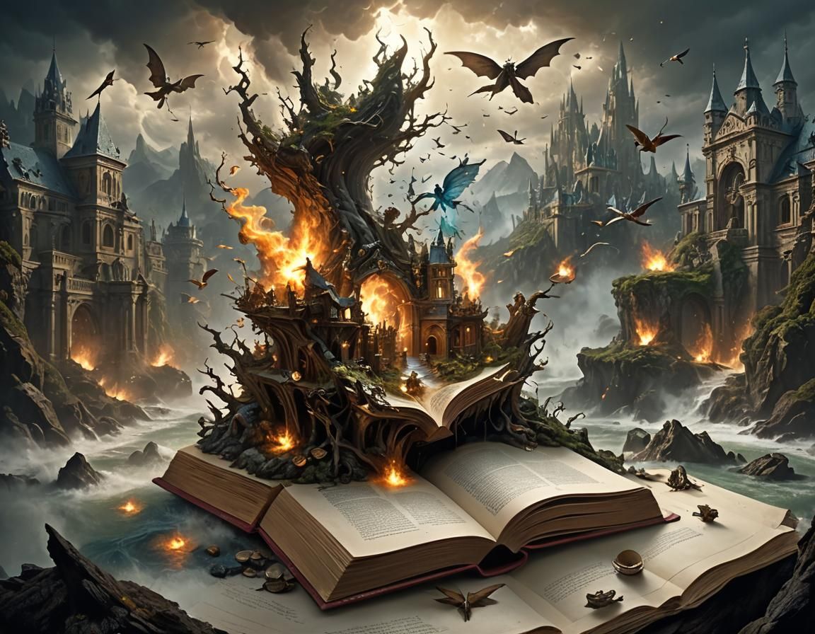 Fantasy World Exploding from Open Book