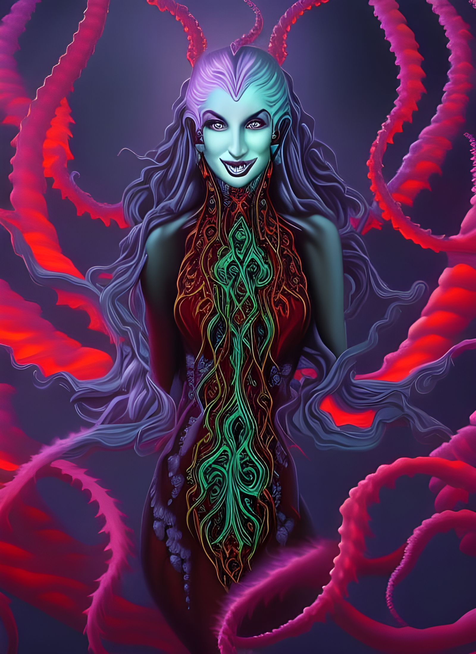 Fractal Goddess: Bioluminescent Horror in 3D