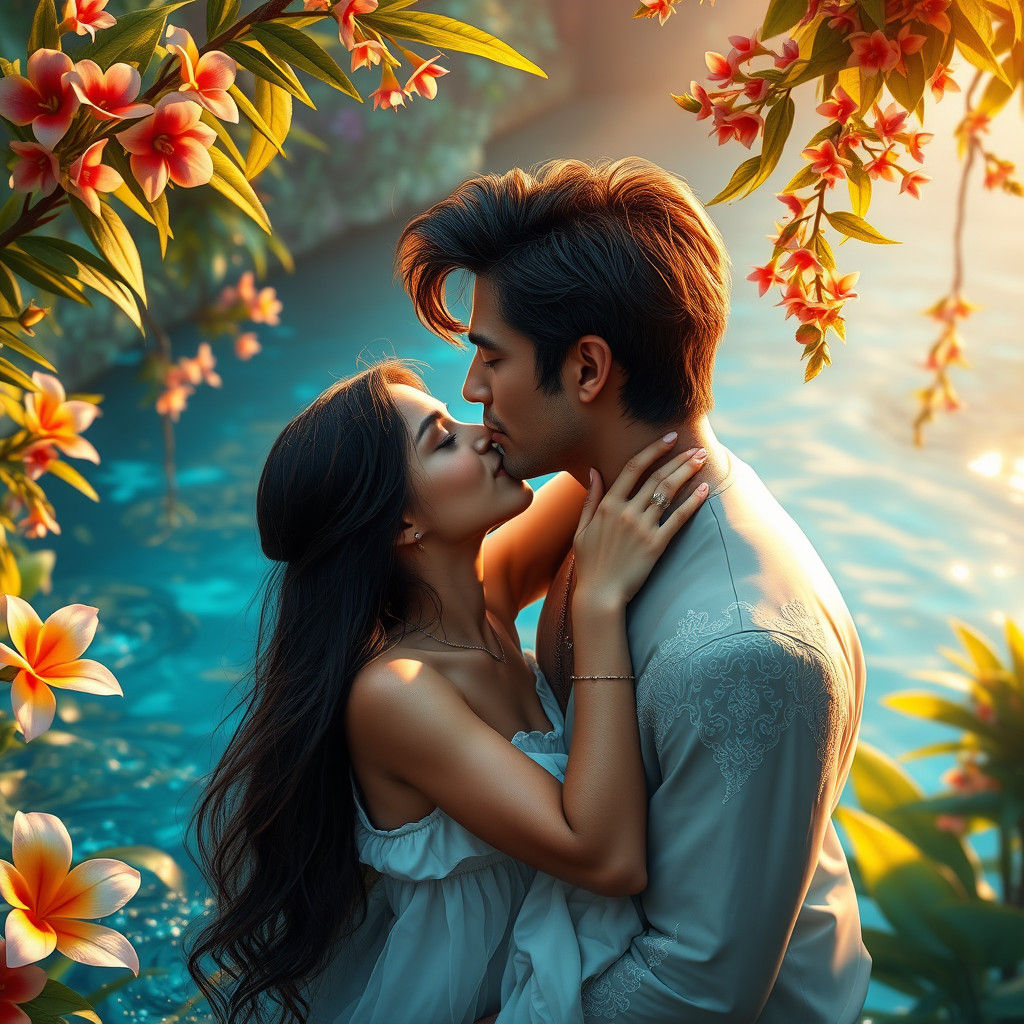 Romantic Kiss in Lagoon: Fantasy Matte Painting
