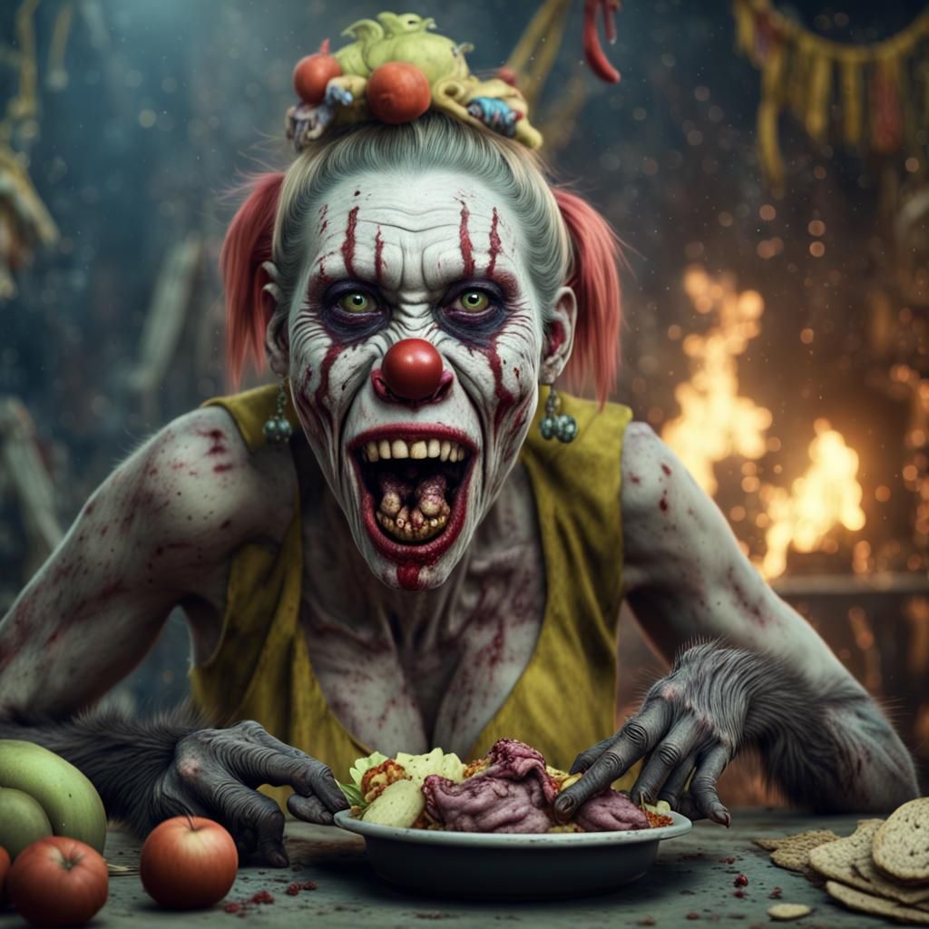 Macabre Zombie Clown Feast: A Digital Masterpiece