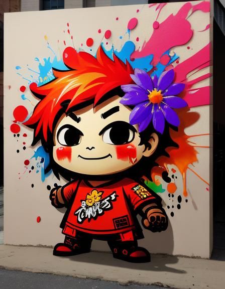 Colorful Cartoon Master and Flower Graffiti Art