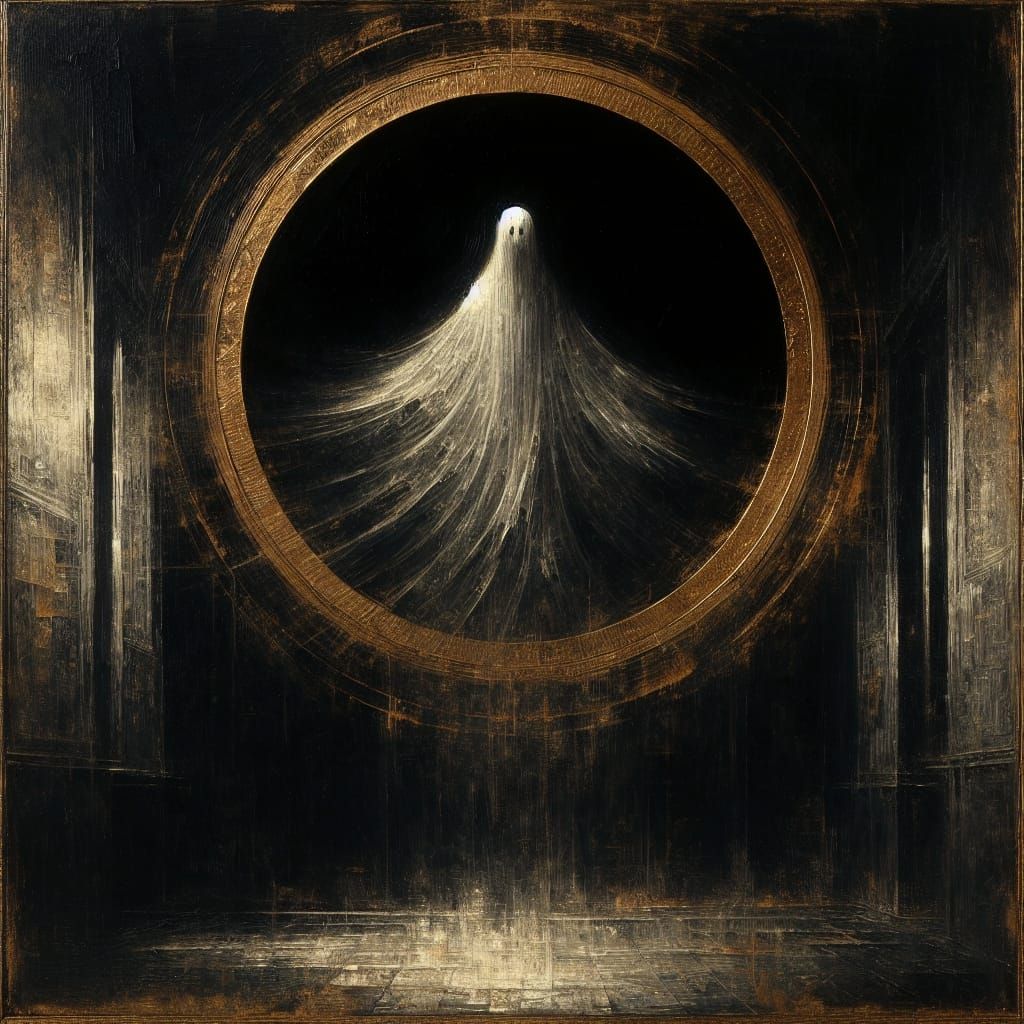 Ethereal Apparition in Black and Gold, as Oil Painting
