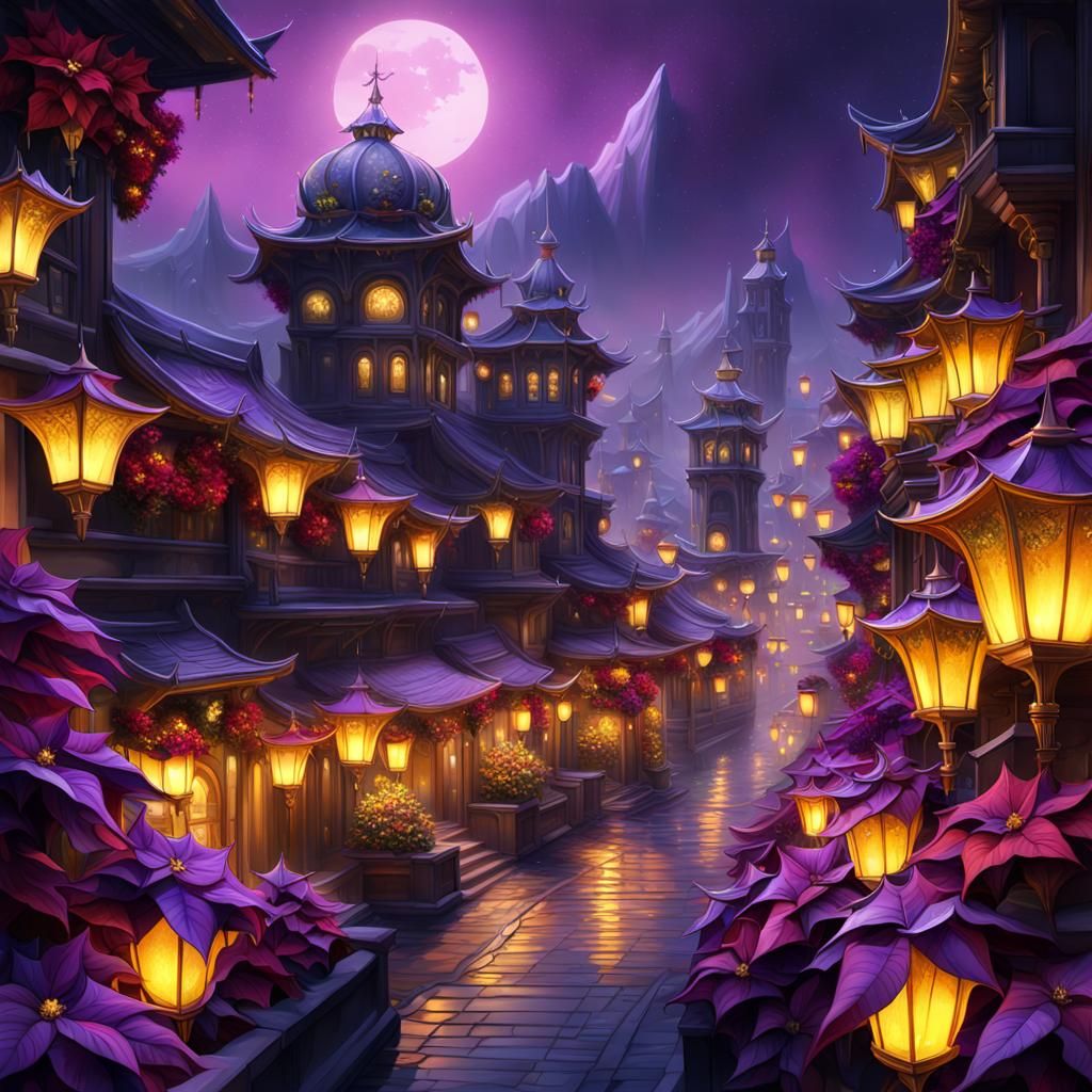Dark Fantasy Poinsettia City Concept Art