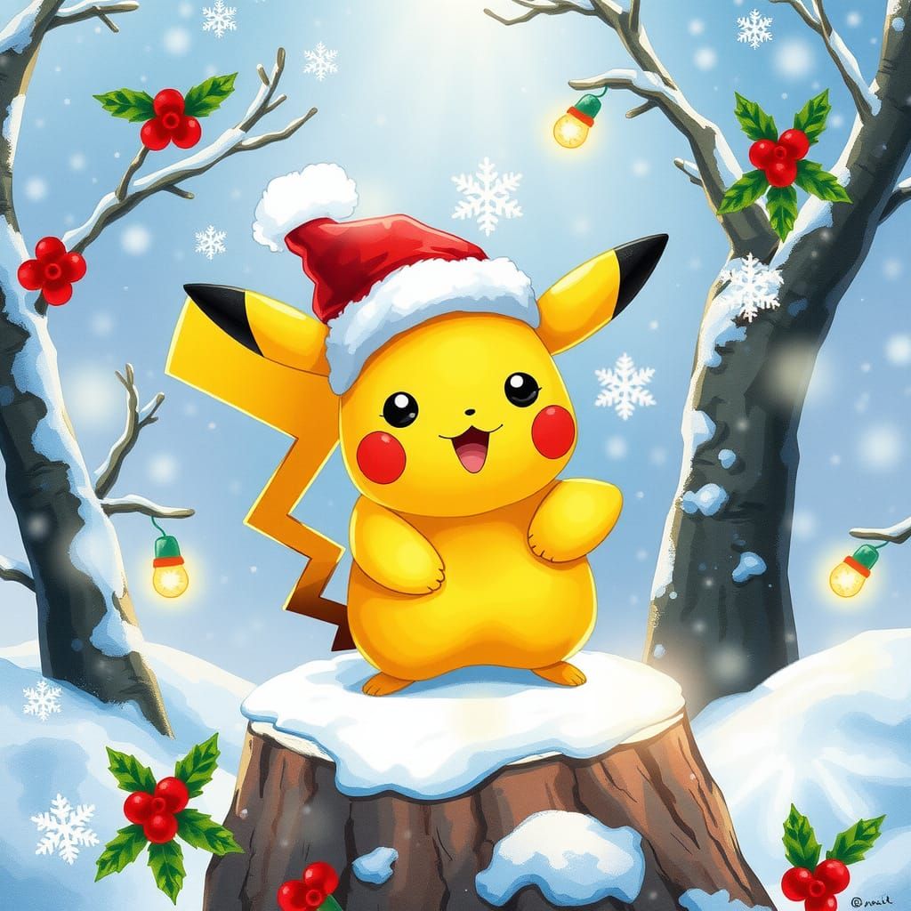 Pikachu with a Santa Hat
