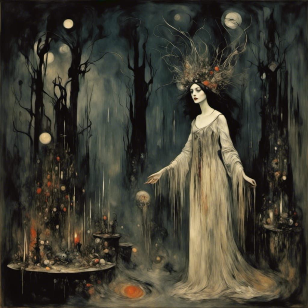 Forest Enchantress Conjuring Spirits at Altar