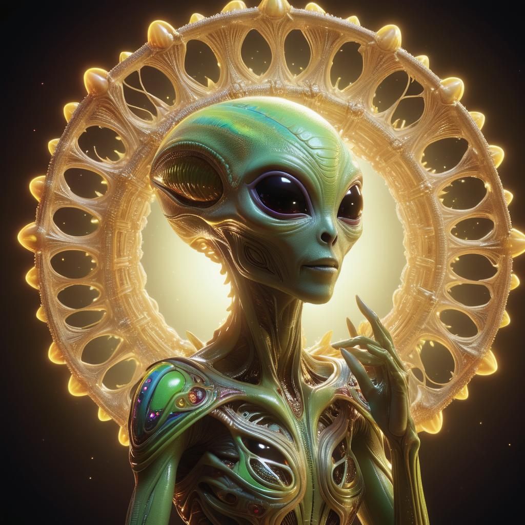 Playful Alien Portrait in Psychedelic Sci-Fi Style
