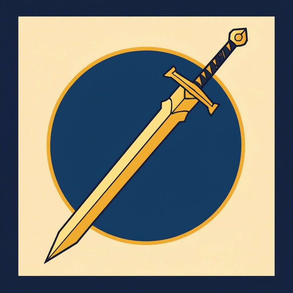 Minimalist Gold Sword Icon in Gold Circle