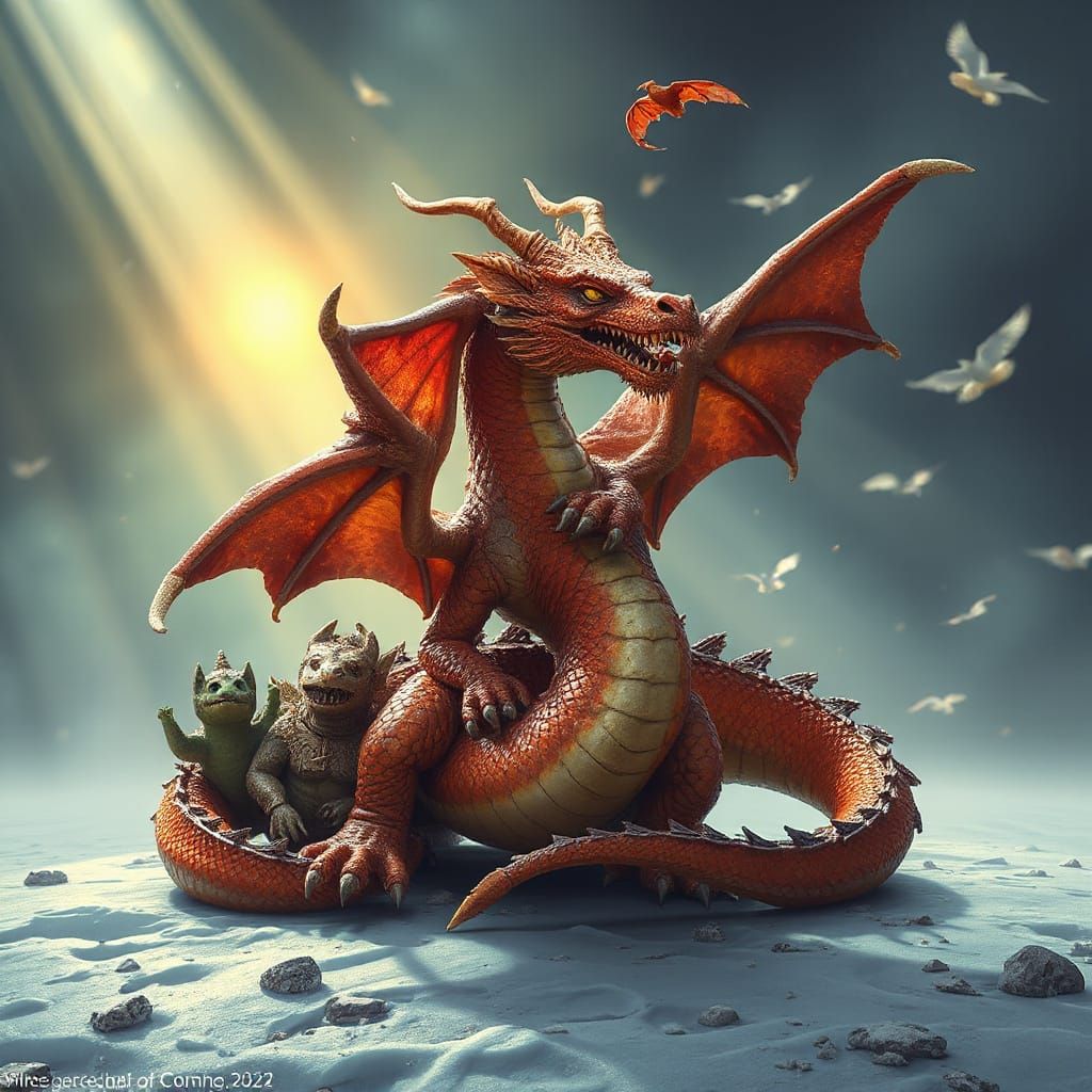 Playful Dragon Family in a Whimsical Scene