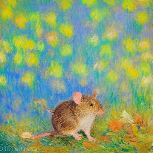 Mouse With Autumn Harvest Impressionist Painting