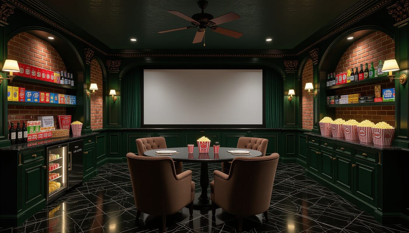 Luxurious Victorian Movie Room with Smeg Fridge