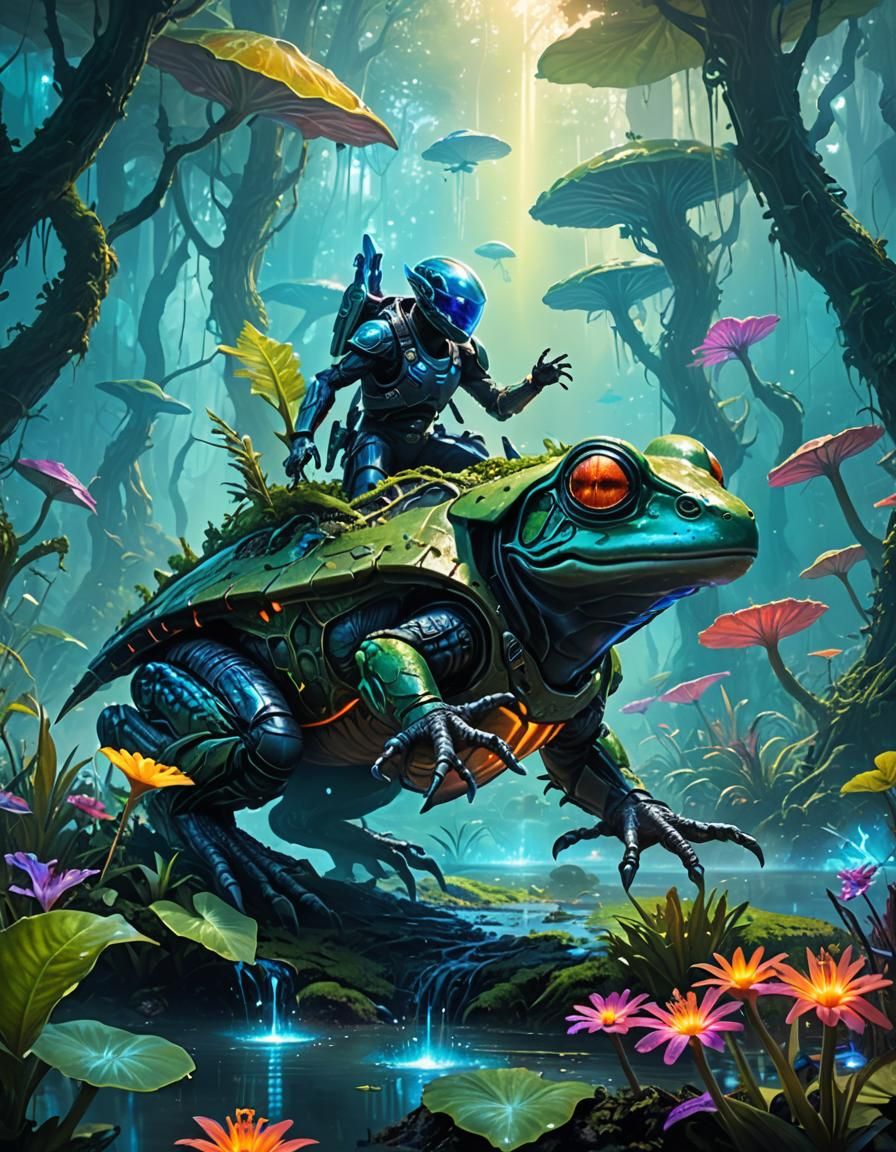Alien Knight Frog Ride in Glowing Swamp